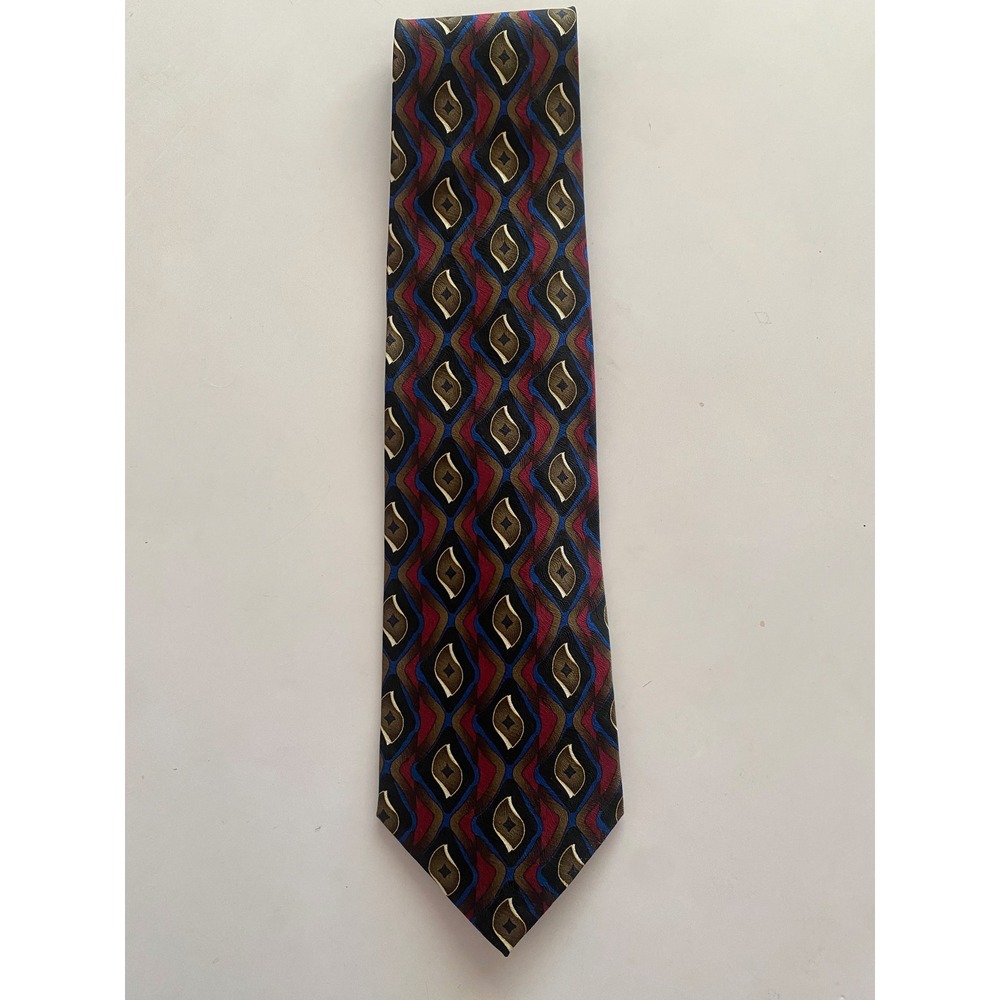 Courage Mens Silk Tie Hand Sewn Geometric Diamond Burgundy Navy Blue Gold 4 Inch